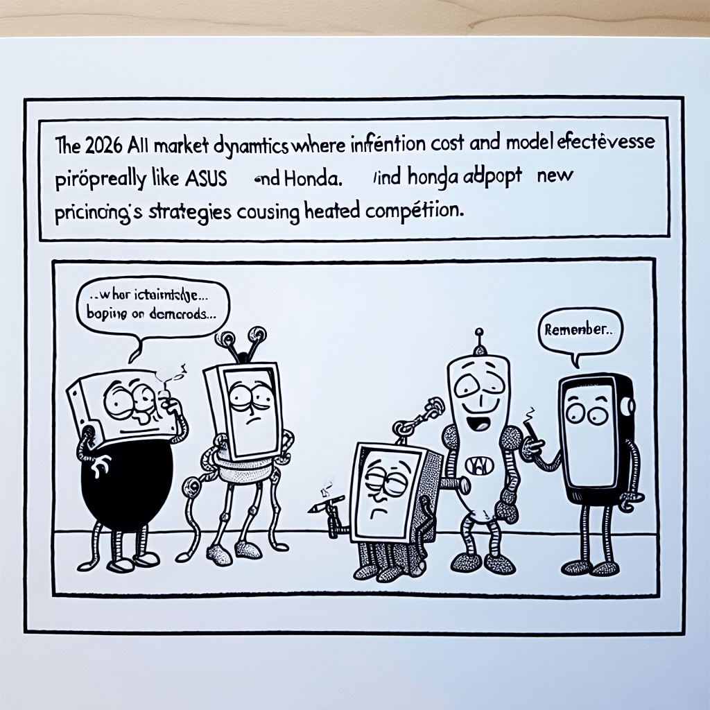風刺画: 推論コストと価格競争：2026年のモデル別AIベンチマークの行方