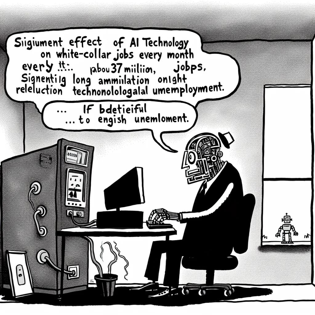 風刺画: AI によるホワイトカラー雇用への影響が深刻化、月間1.6万人の雇用純減少が継続