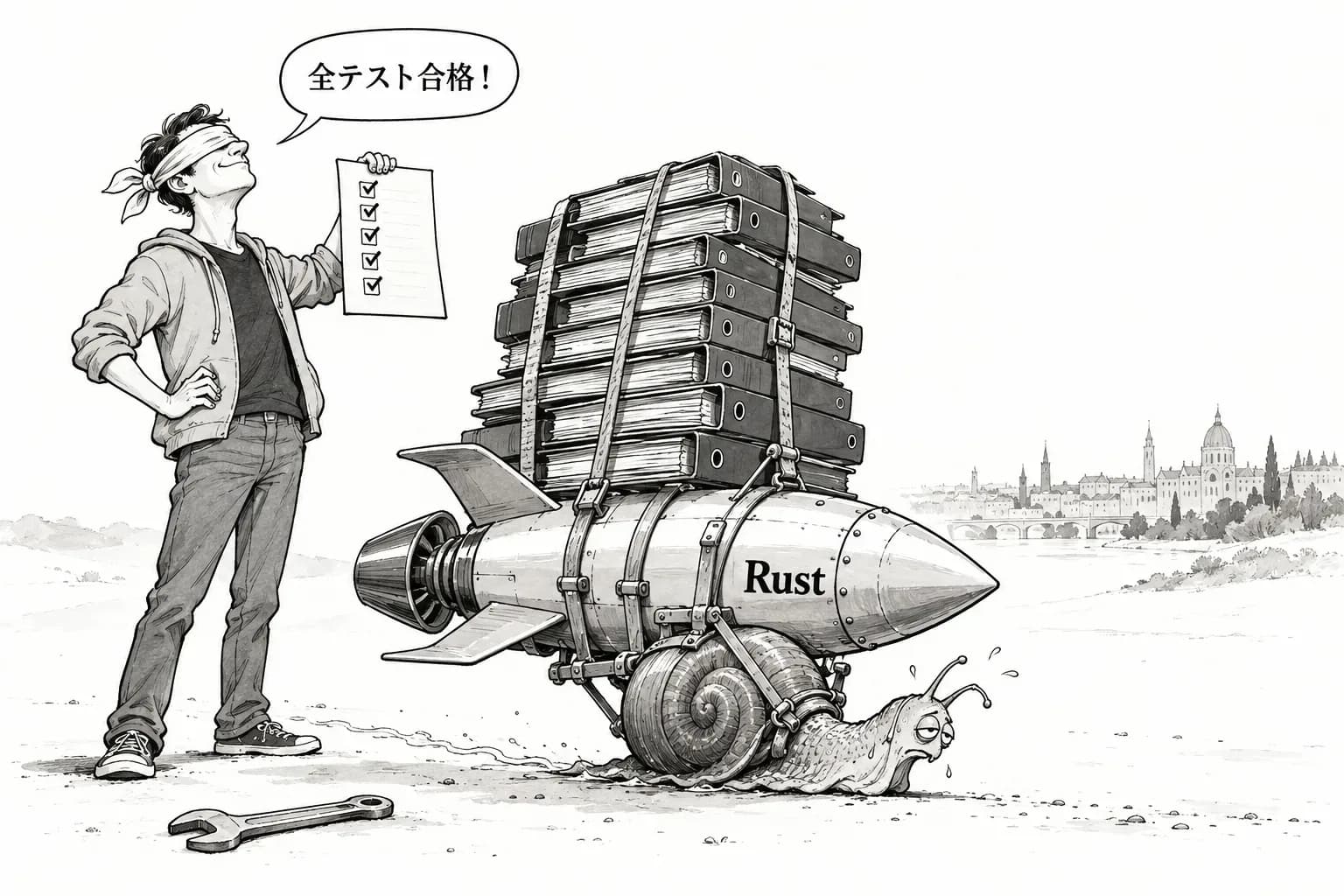 風刺画: 「1行も読まずに」TypeScriptコンパイラをRustへ移植。Opus 5.5で約2.4万ドル・2週間、でも公開翌日に「4〜5倍遅い」報告が来た話