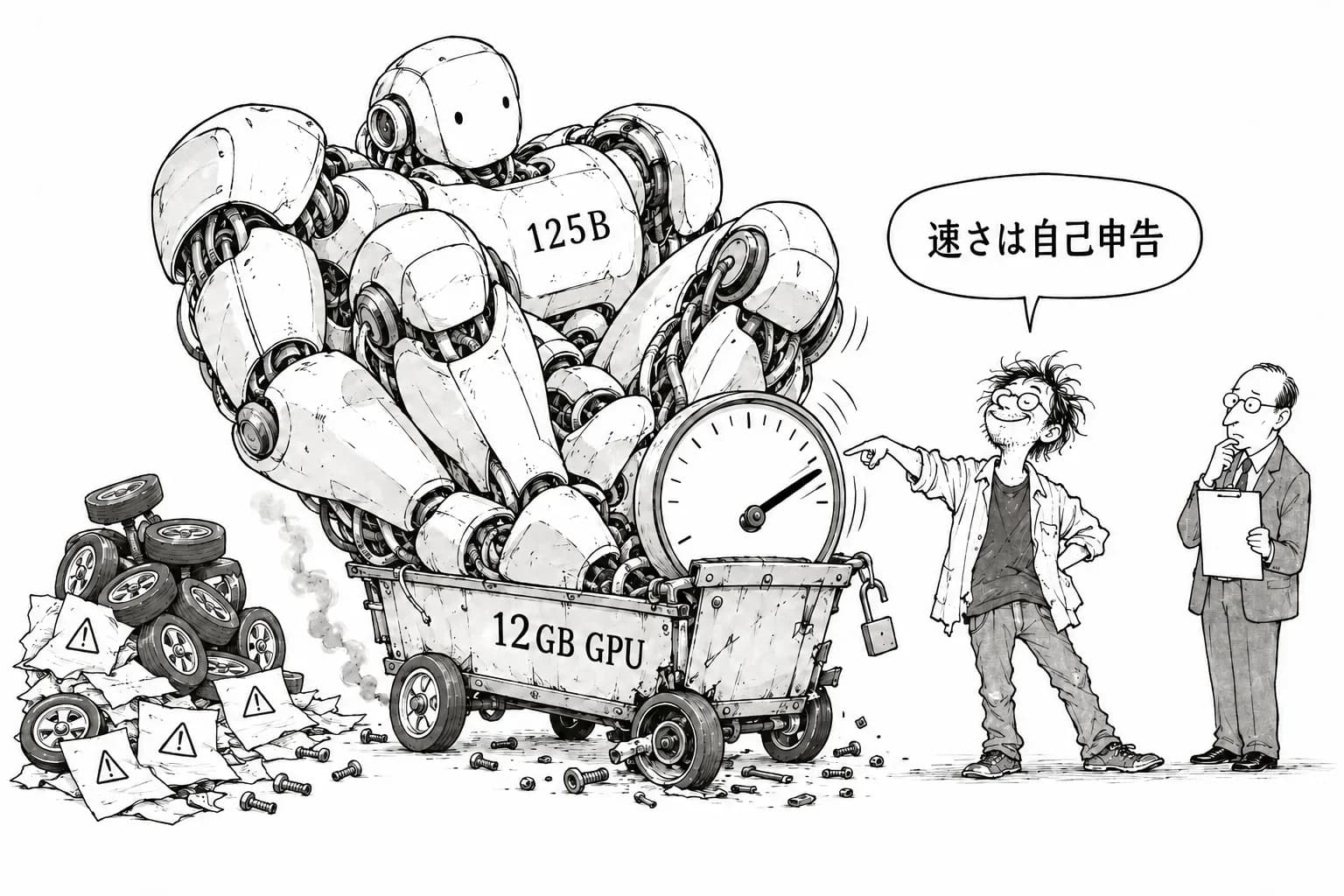 風刺画: 125BのAIが12GBのゲーミングGPUで動く?個人開発エンジンStrata、3日で10リリースとクラッシュ報告が同時に積み上がった