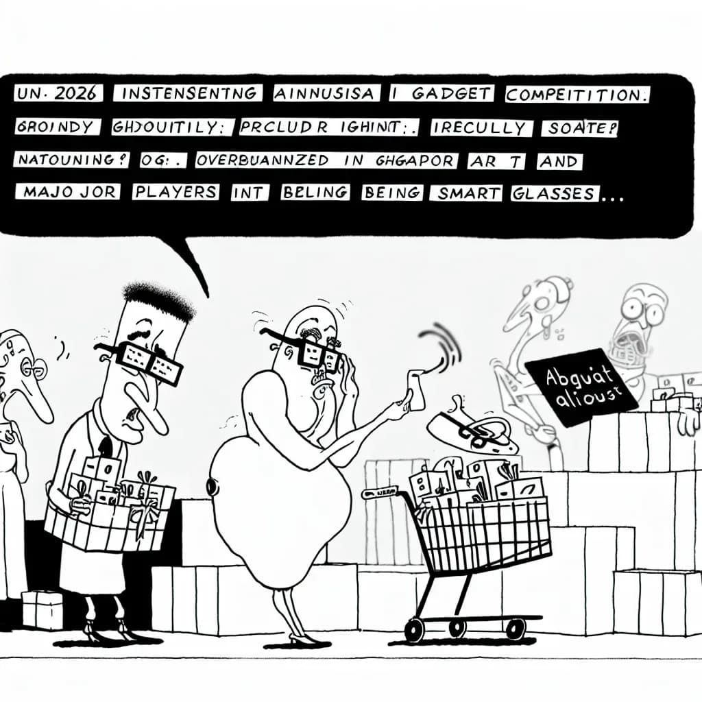 風刺画: 2026年のAIガジェット競争が激化!AppleとGoogleの参戦でスマートグラス市場が爆発的成長へ