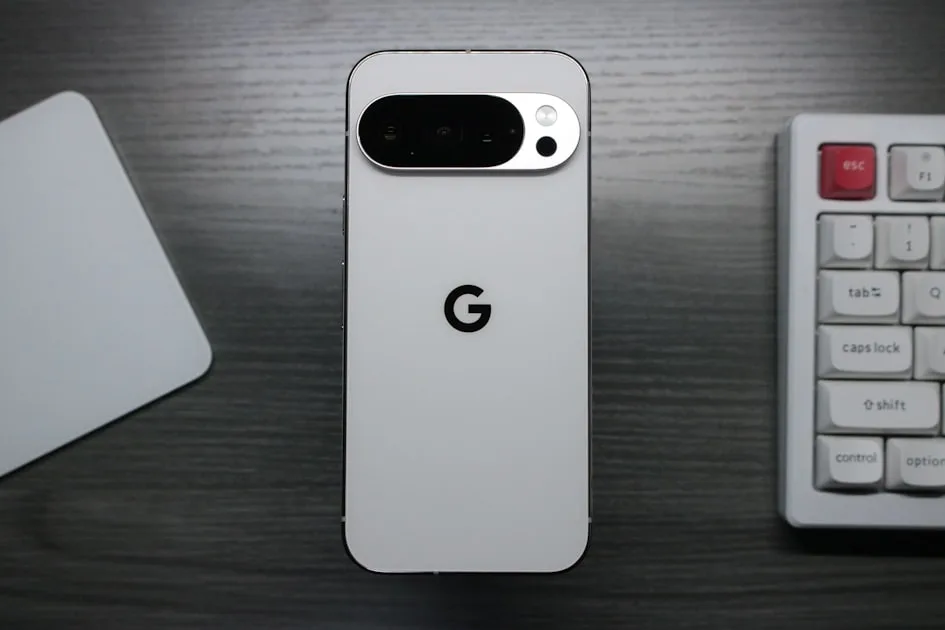 White smartphone with google logo and camera array.