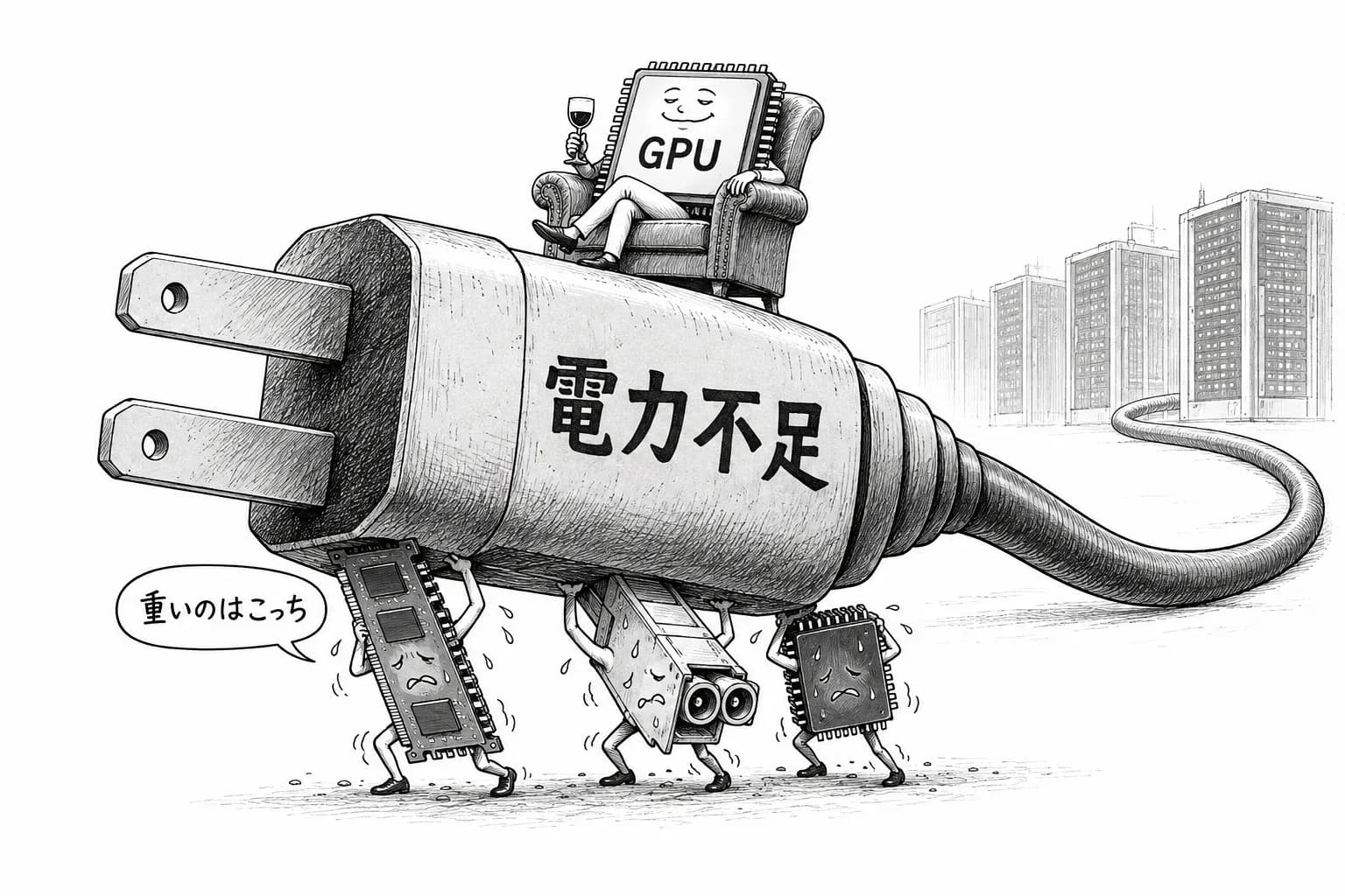 風刺画: 米データセンターの電力不足は2028年までに32GW と Morgan Stanley が試算――しわ寄せは GPU ではなく周辺の半導体へ
