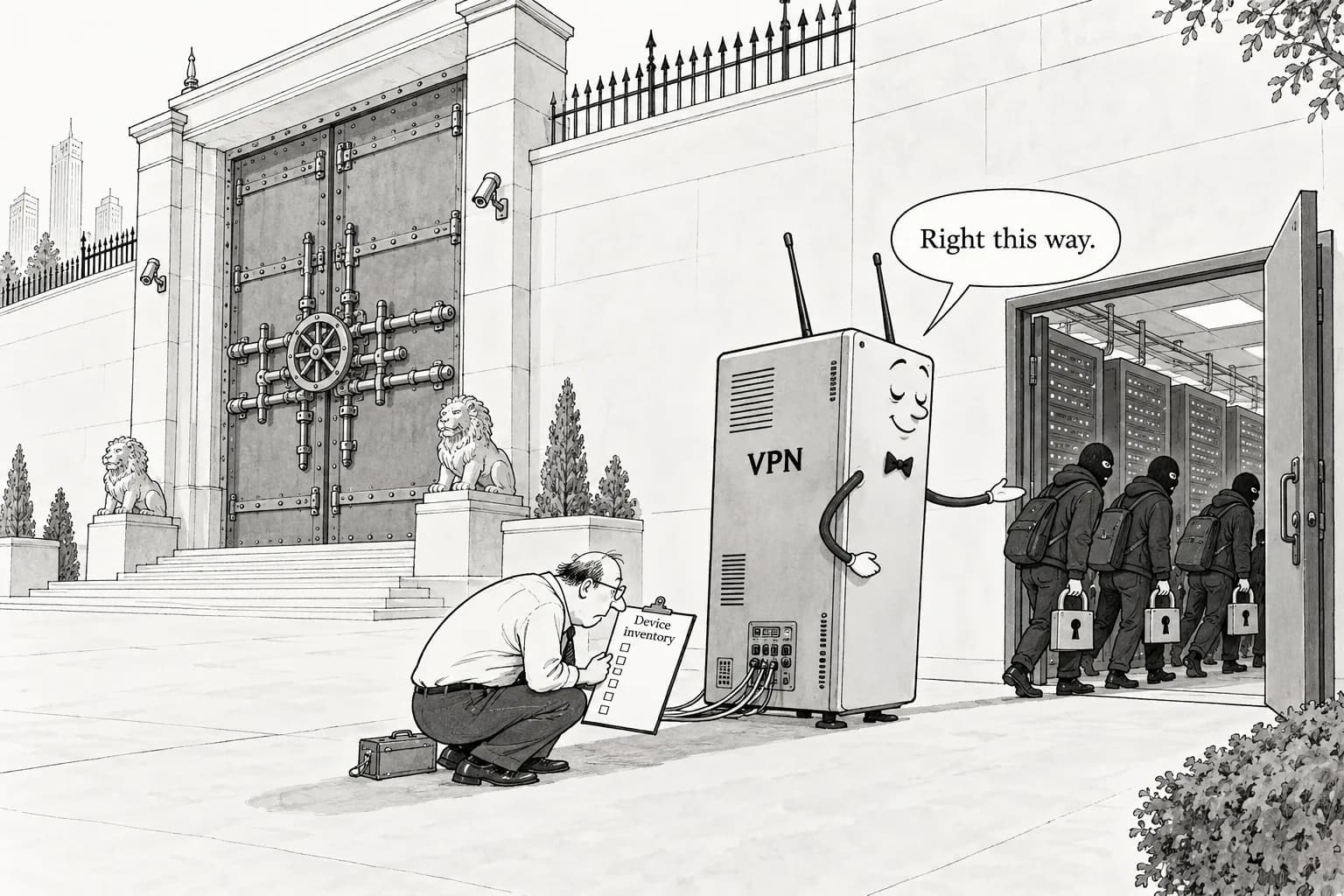 Editorial cartoon: VPN devices were the way in for 18 of 36 ransomware attacks