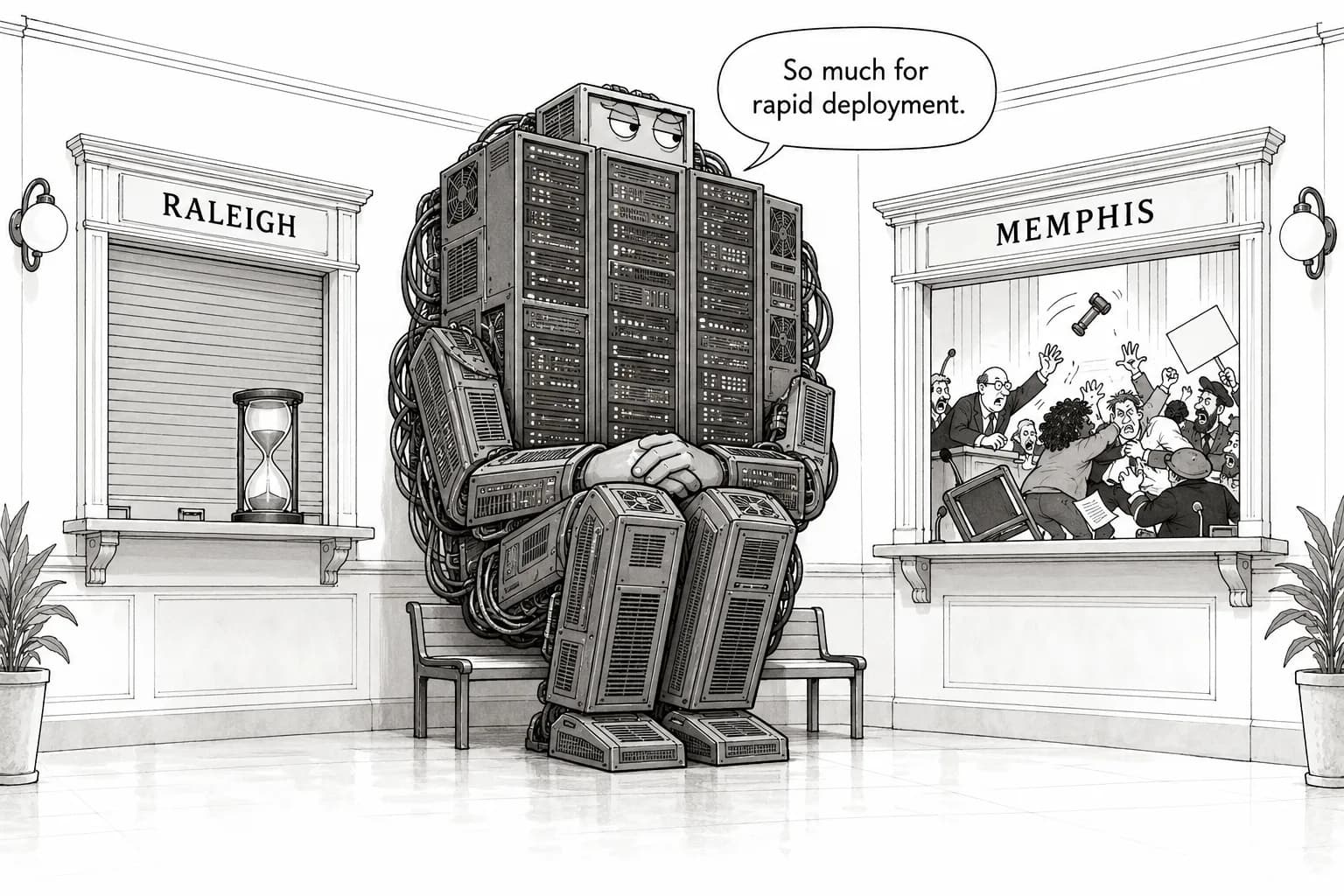 Editorial cartoon: Raleigh passes six-month data center moratorium; Memphis vote aimed at xAI delayed again after brawl
