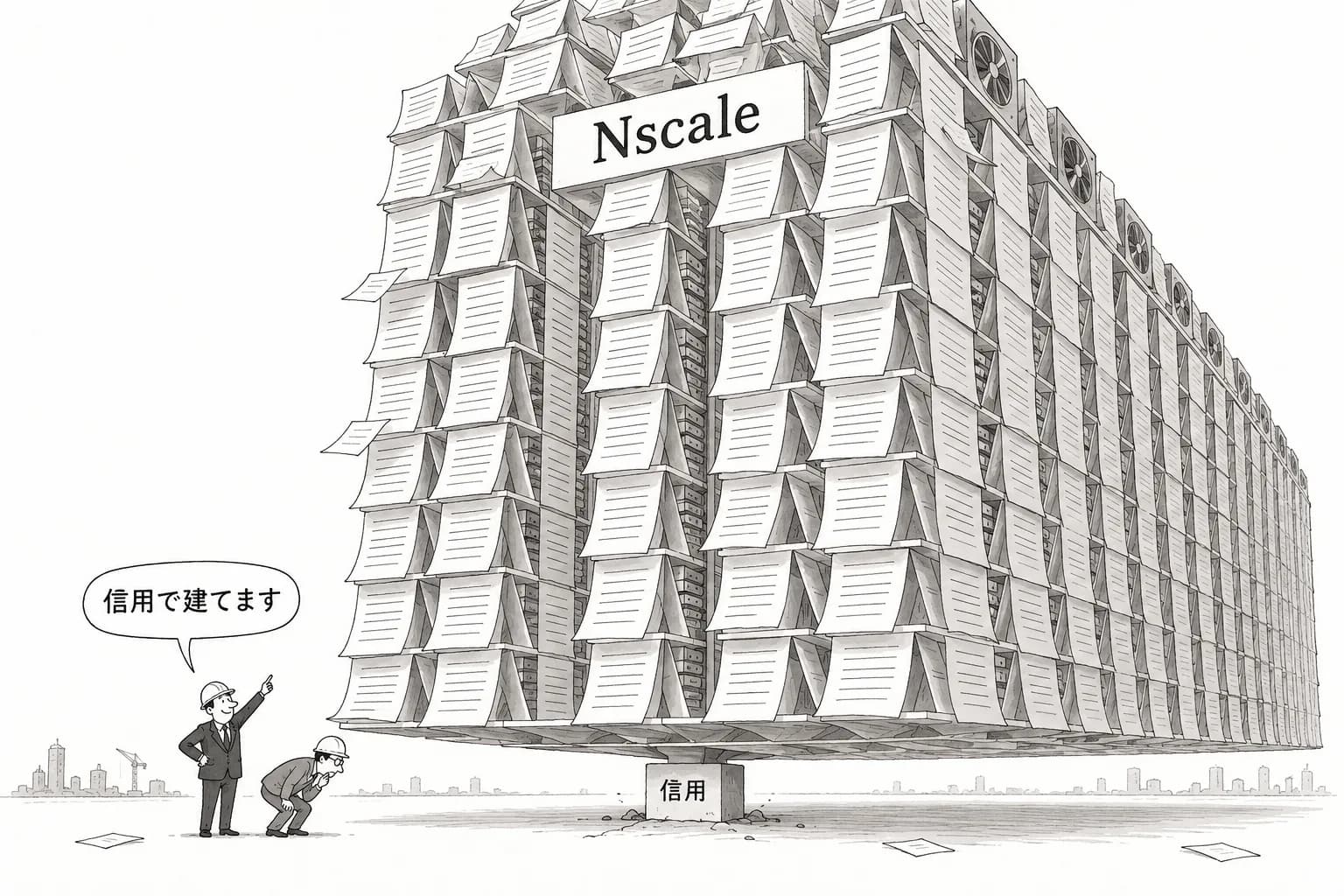 風刺画: 売上の735倍を売る — Nscale の S-1 が見せた AI インフラの正体