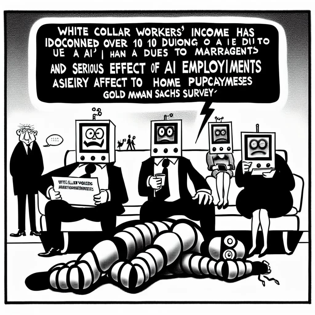 風刺画: AI雇用代替でホワイトカラー労働者の収入が10年間減少、ゴールドマン・サックス調査が示す深刻な影響