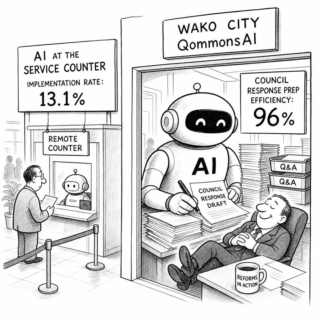 風刺画: 自治体窓口へのAI導入、実装済みは13%止まり——矢野経済研究所調査に見る『フロントヤード改革』の現在地