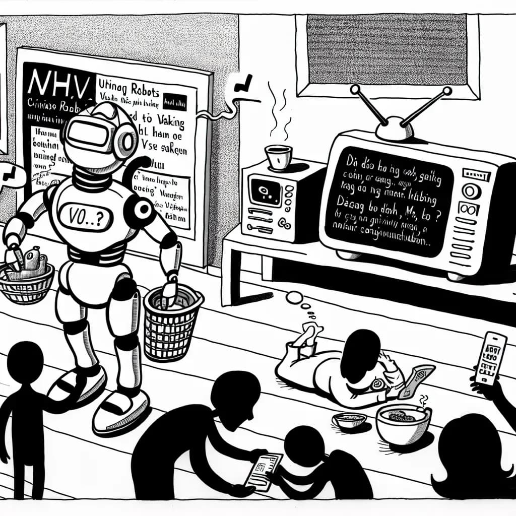 風刺画: 中国発のAIヒューマノイドロボット、2026年ついに一般家庭で実用化開始!東南アジアにも進出ラッシュ