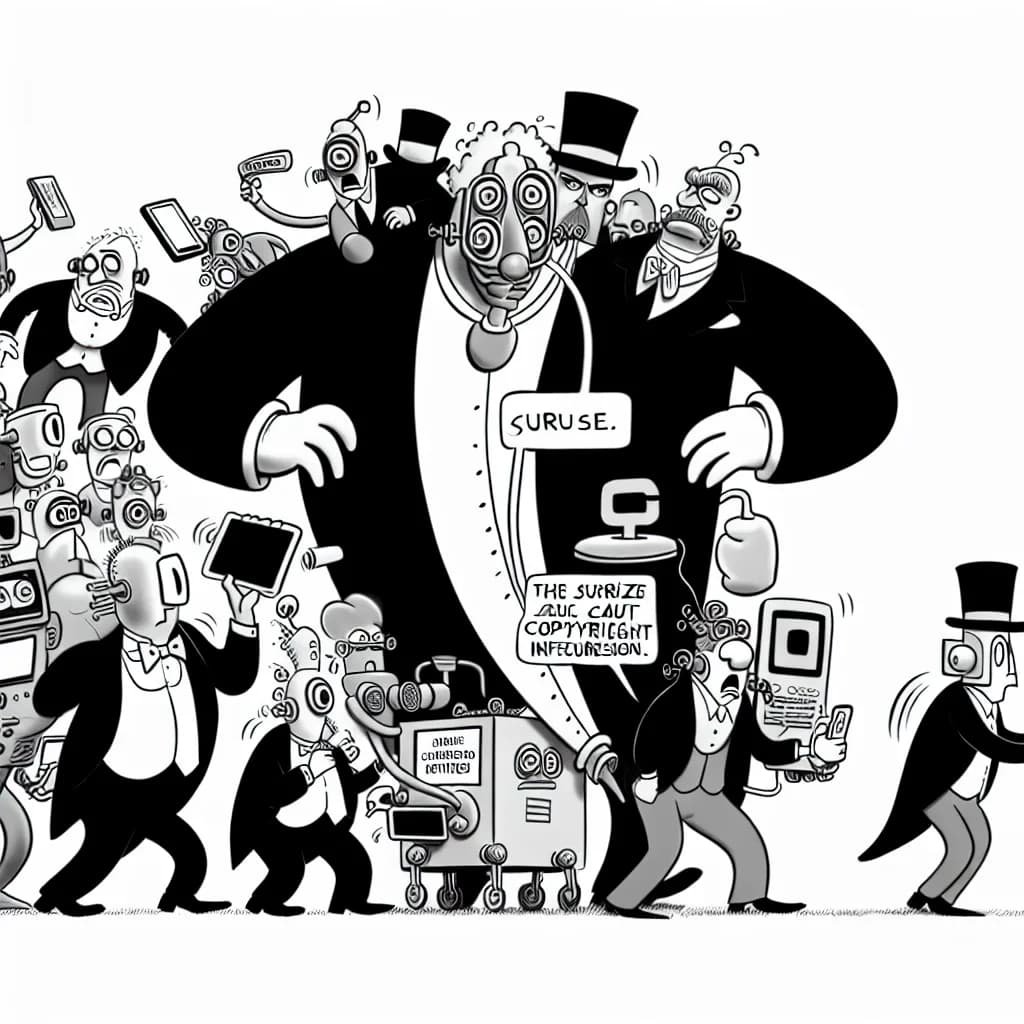 風刺画: AI著作権侵害訴訟が急増、2026年上半期だけで主要企業に対する30億ドル規模の集団訴訟が相次ぐ