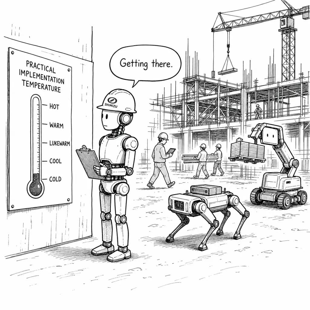 風刺画: ヒューマノイドロボットが工事現場を巡回!清水建設のフィジカルAI実証、その実力を追いかけてみた
