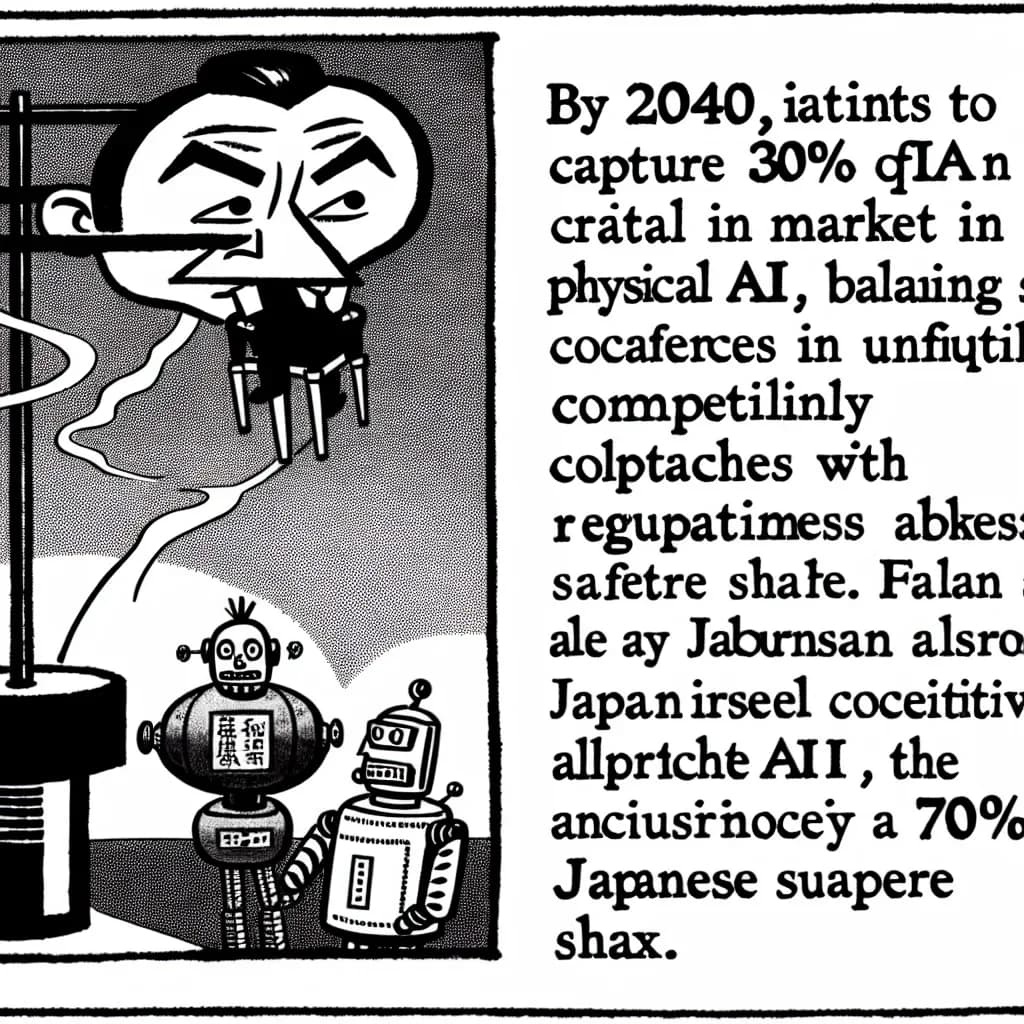 風刺画: 日本がAI規制で独自路線、2040年までに世界市場30%獲得目標