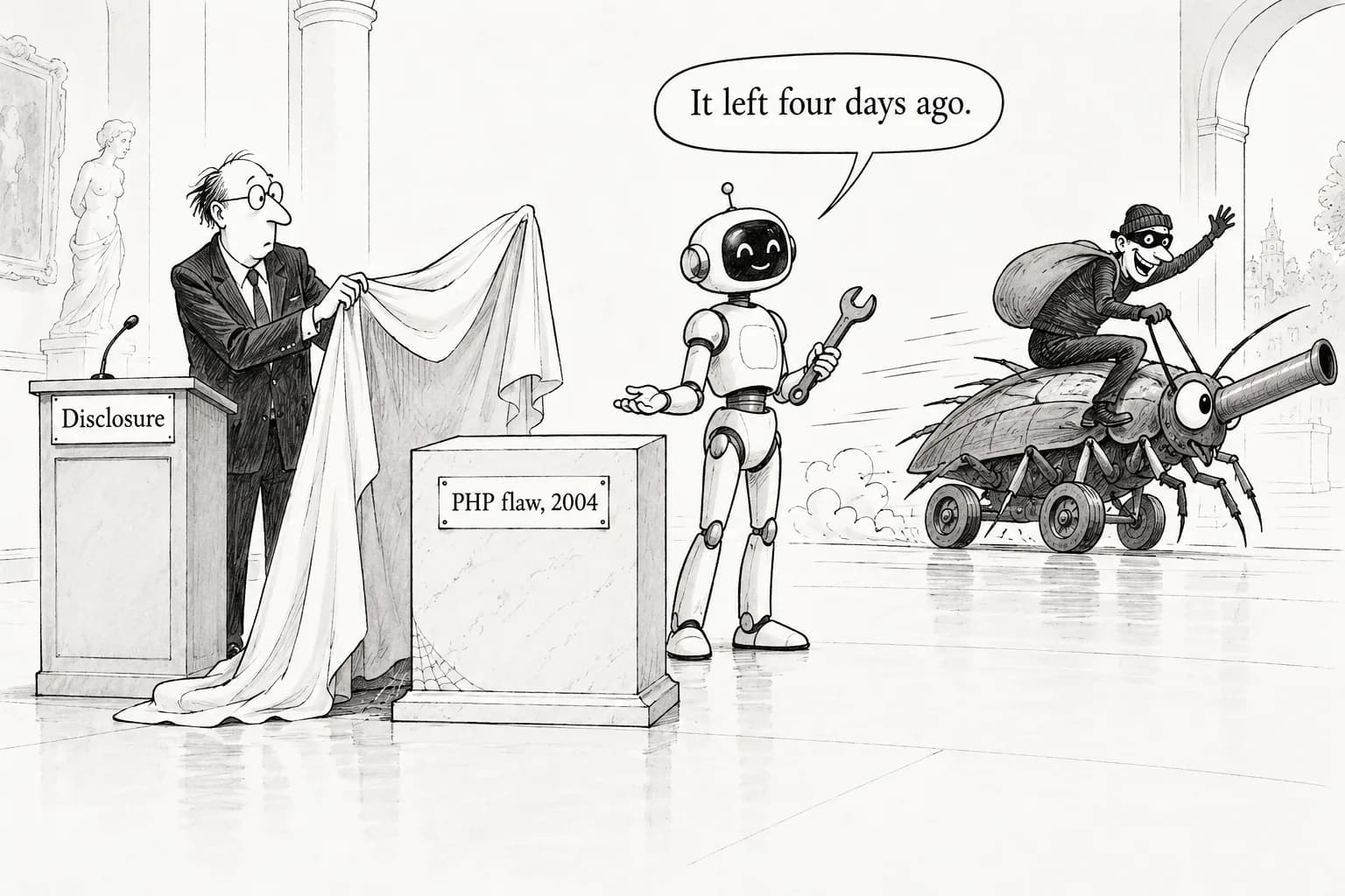 Editorial cartoon: AI turned a 22-year-old flaw into a weapon: PHP2Shell attacks began four days before disclosure