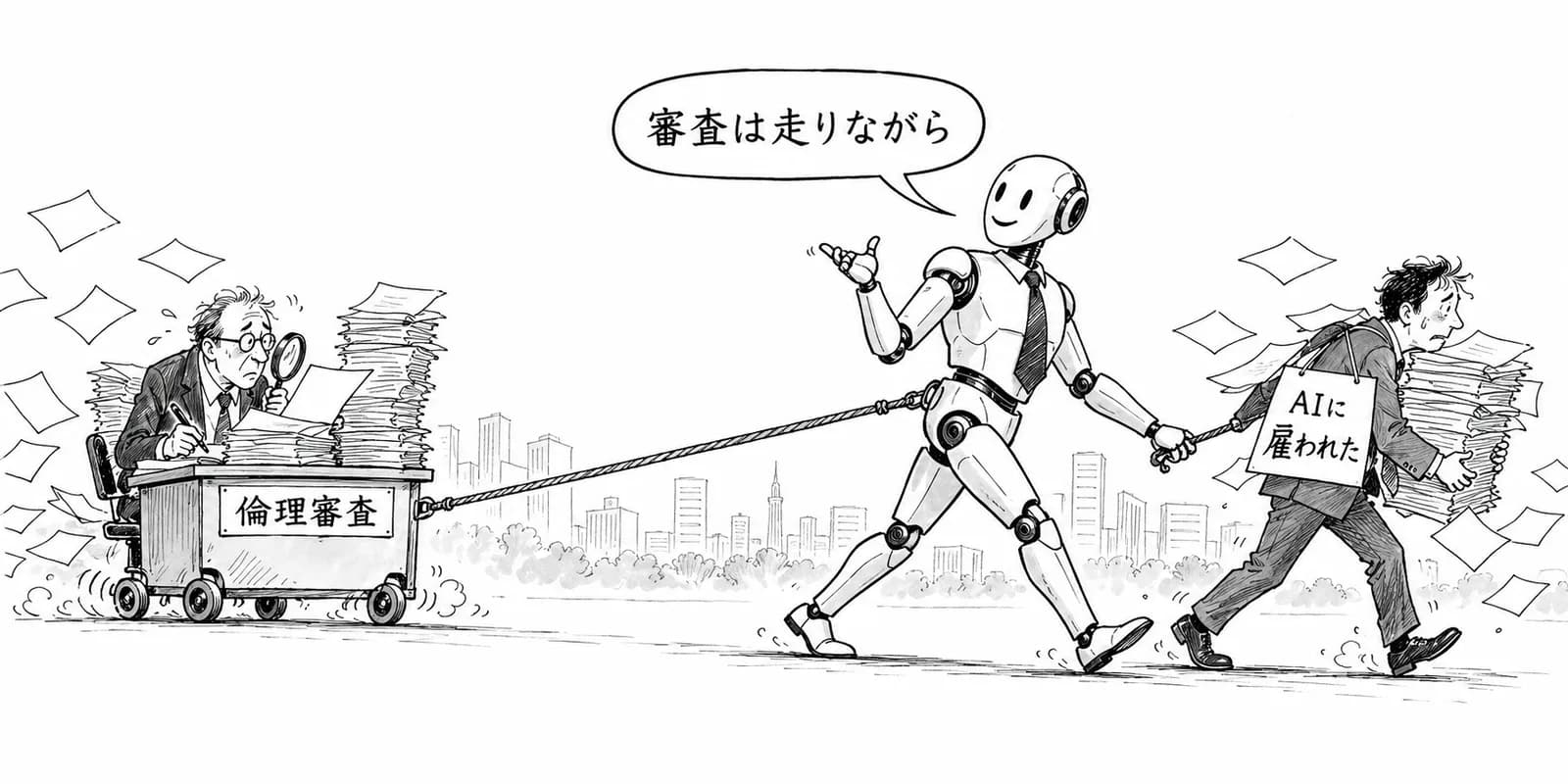 風刺画: 「AIエージェント元年」導入率80%の裏で——倫理審査が追いつかぬまま加速する自律AI