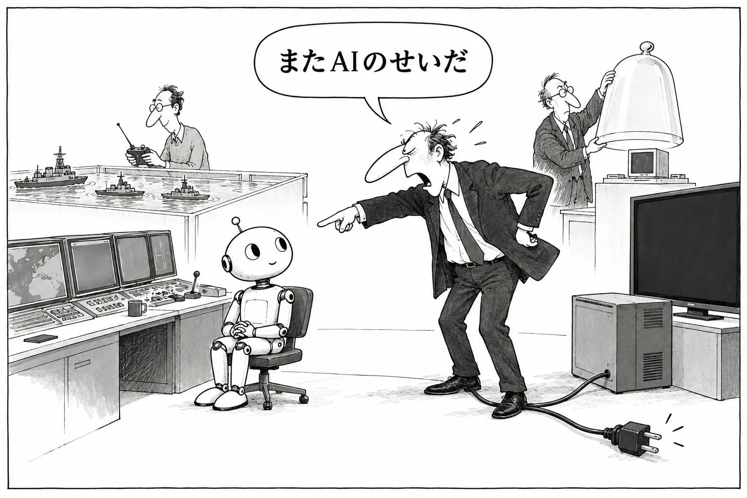 風刺画: 「AIが番組を消した」「AIが侵入した」を一次情報までたどったら、3件とも原因は人間側だった(TV4・453人の書簡・Tencentの艦隊)
