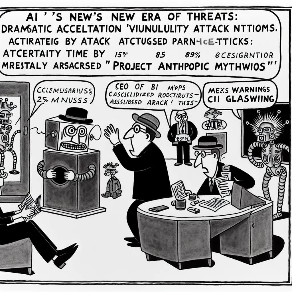 風刺画: AI脅威の新時代: Anthropic Mythosが引き起こす脆弱性攻撃の劇的加速