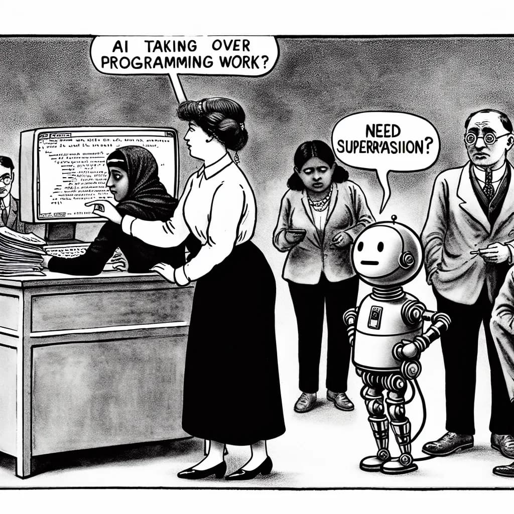 風刺画: AIがプログラマーの職を奪うという予測は誤り:IBMは新卒採用を3倍に拡大、役割は監督・設計業務に転換