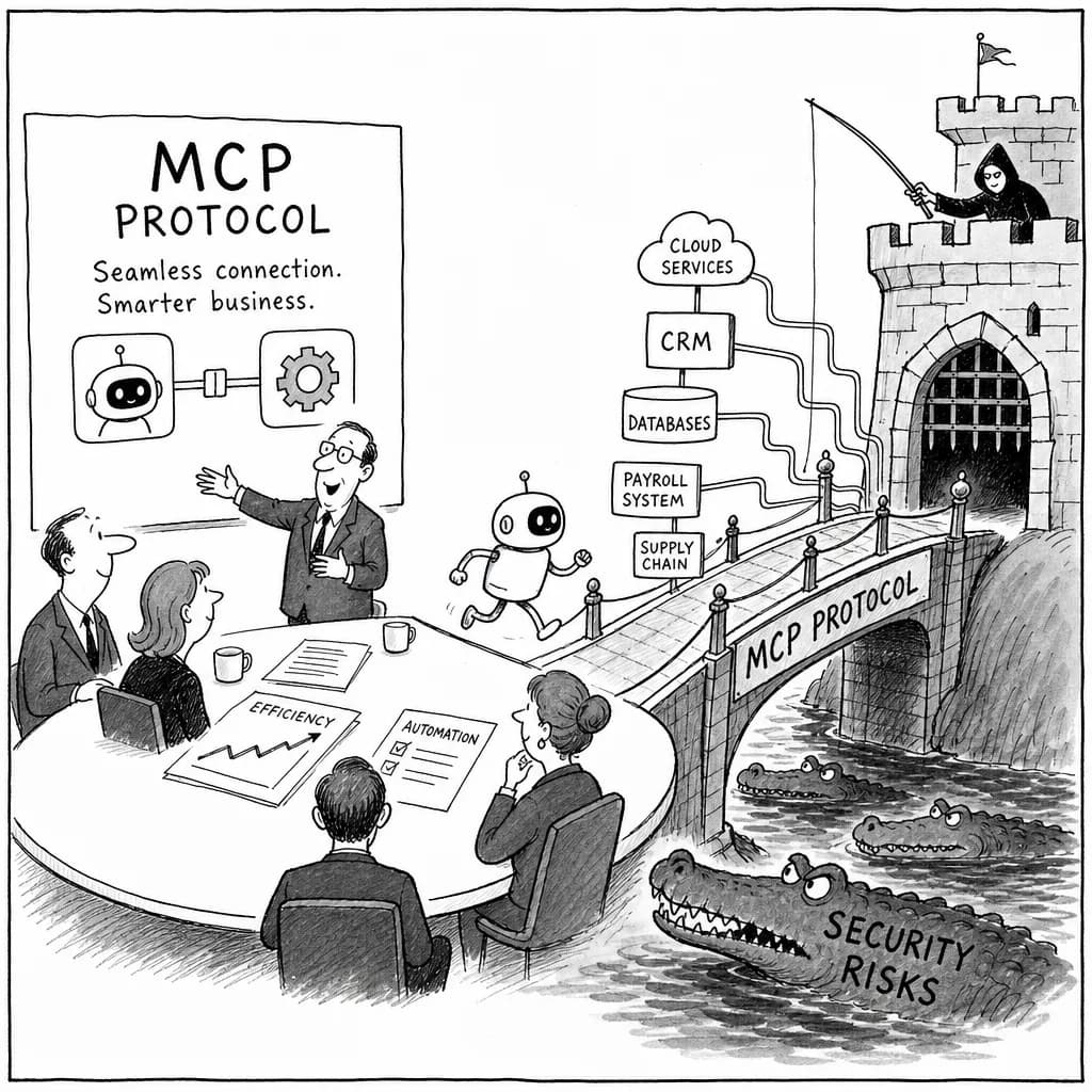風刺画: AIエージェント通信を支えるMCPプロトコルとは