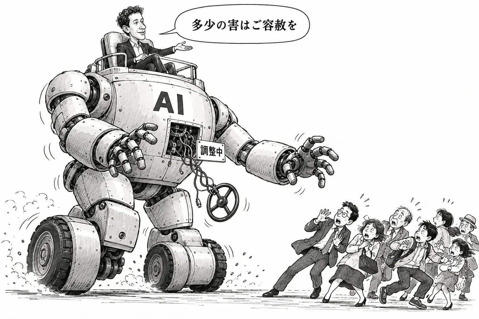 風刺画: Altman「世界はある程度の悪いことを受け入れるべきだ」――Anthropic との隔たりを公言、倫理派からも DeSantis からも批判