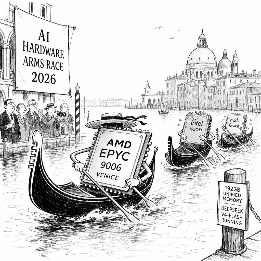 風刺画: AMD Advancing AI 2026でEPYC 9006「Venice」発表、エージェントAI時代のサーバー性能競争が新局面に
