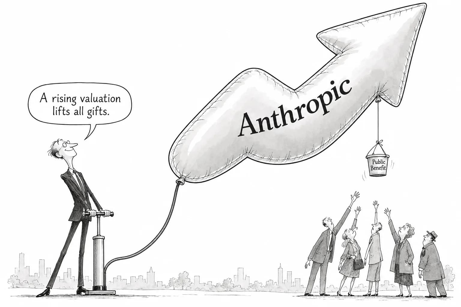 Editorial cartoon: Anthropic to set up 'Public Benefit Fund' with 5% of its stock, adding 2% each time its valuation rises by half