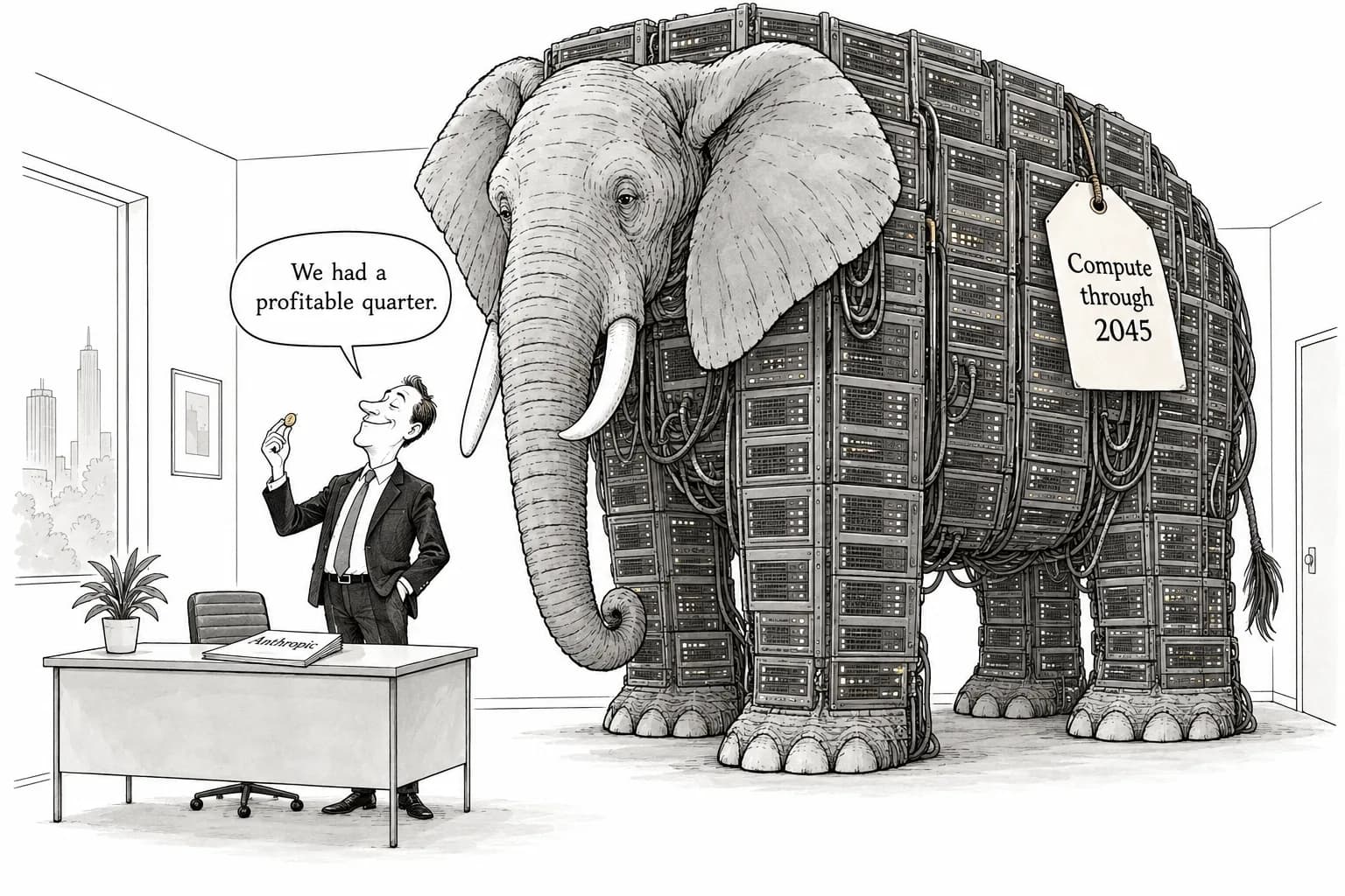 Editorial cartoon: Anthropic makes its S-1 public, showing an operating profit for April–June