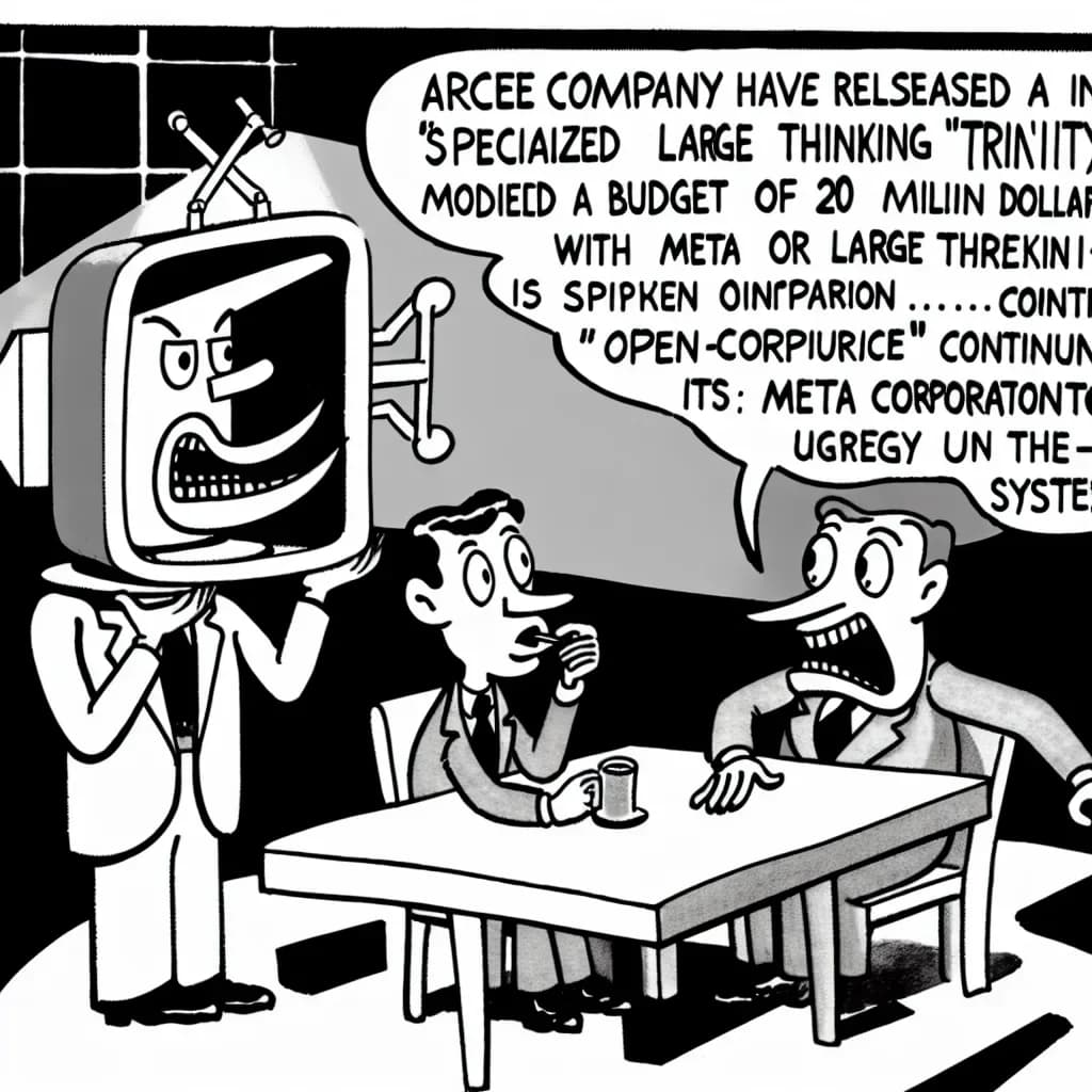 風刺画: Arcee社が400Bパラメータの推論特化モデル「Trinity Large Thinking」を2000万ドル予算でリリース、Meta社も新体制でオープンソース戦略継続