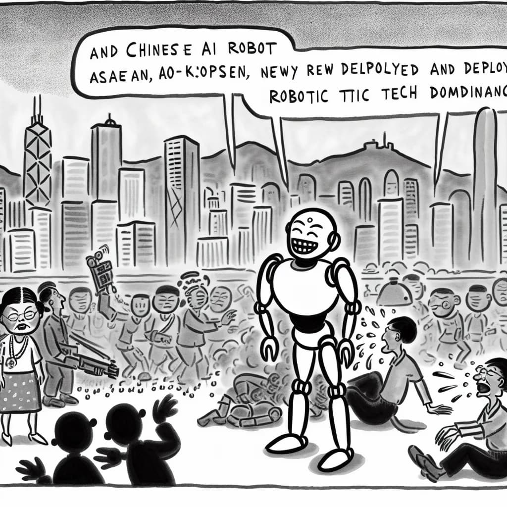 風刺画: ベトナム進出でASEANを狙う中国AIロボット企業と、香港で実演された最新ヒューマノイドたち