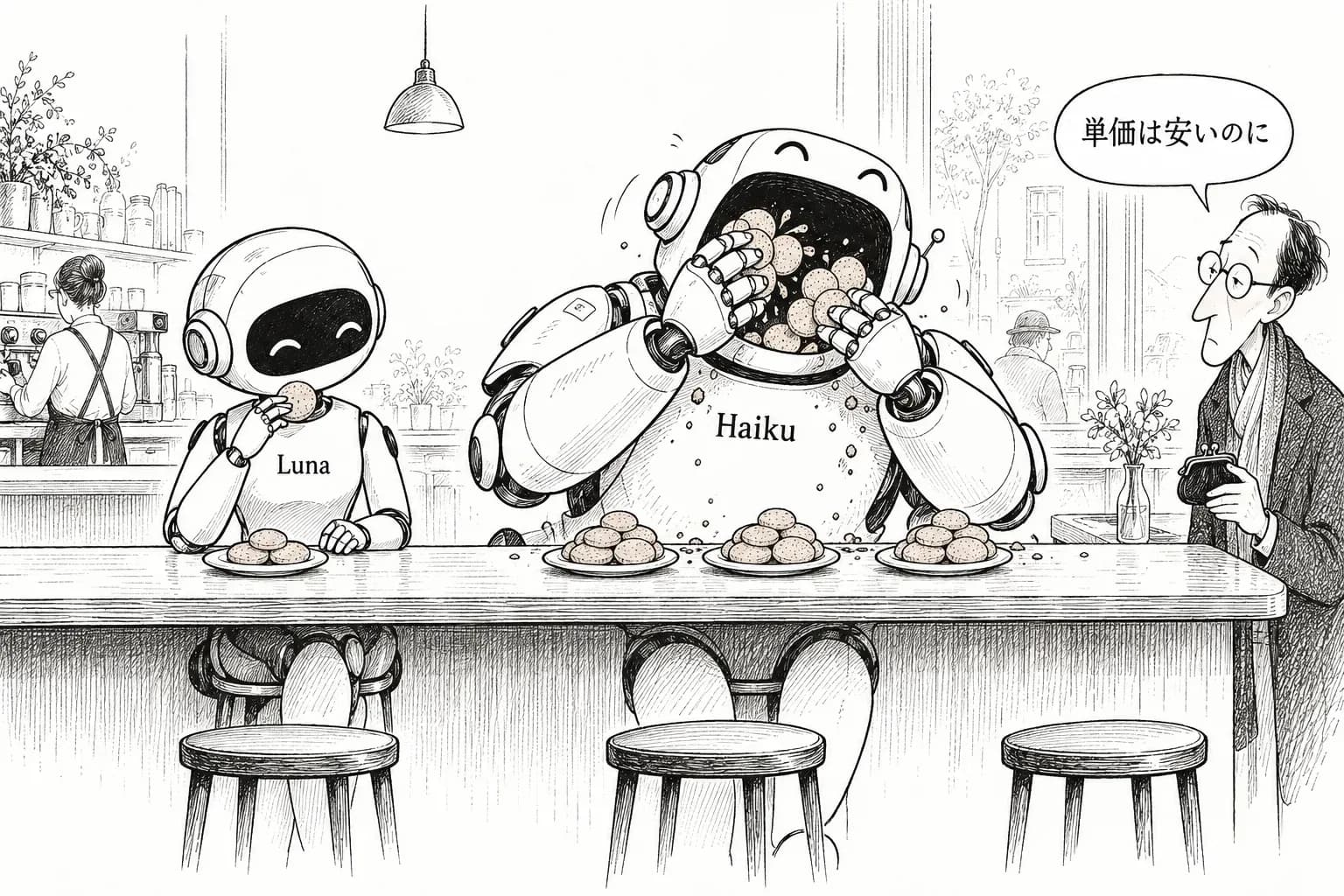 風刺画: Claude Haiku 5.5 を一次情報で確認 単価は75%安いが使うトークンは Luna の3倍