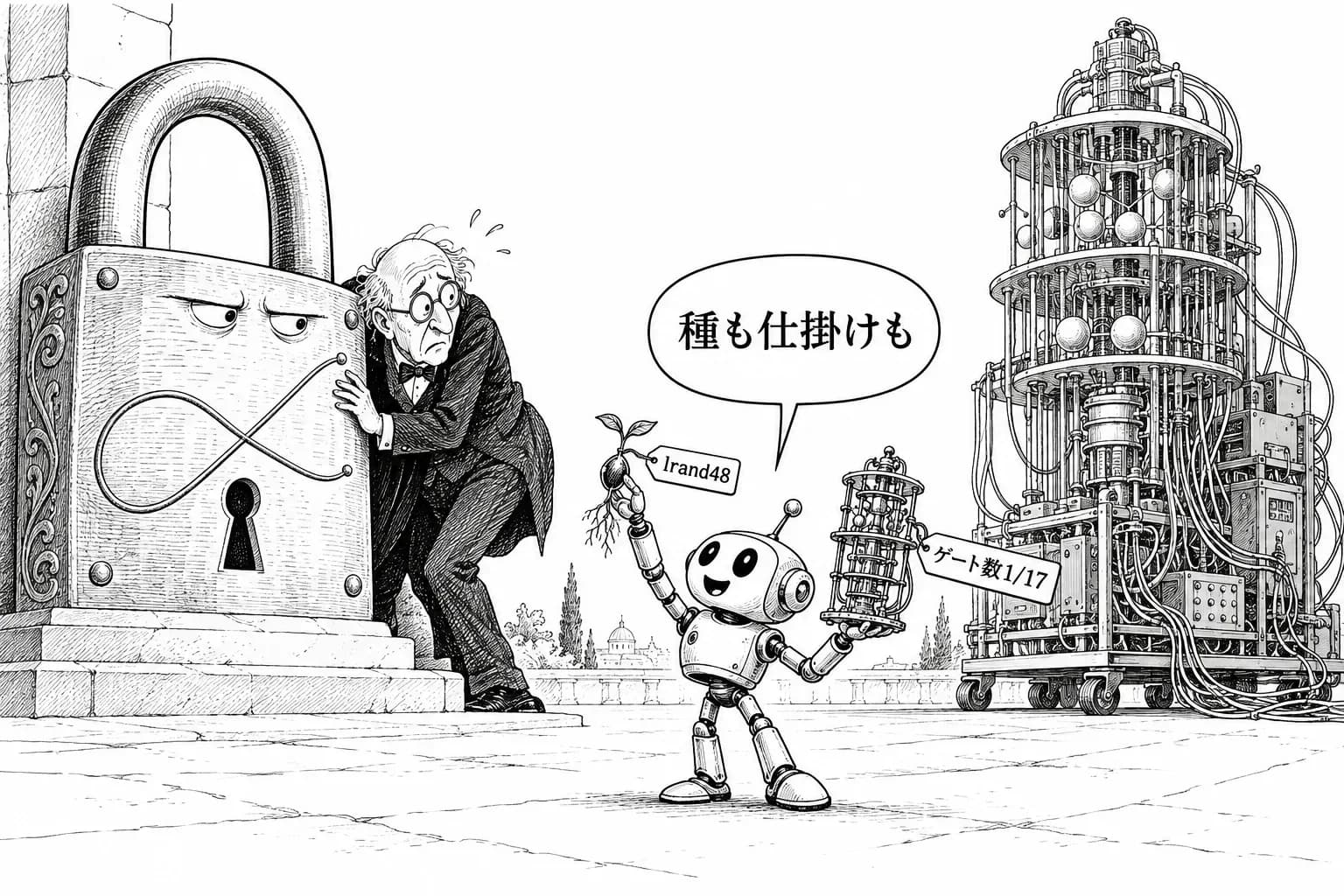 風刺画: Claude が NIST の楕円曲線の種の出どころを突き止め、楕円曲線暗号を破る量子回路のゲート数も17分の1に減らした