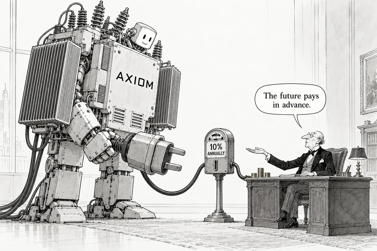 Editorial cartoon: Flex's AI power unit Axiom raises $2 billion in 10% preferred stock at a $37.5 billion valuation, led by General Catalyst