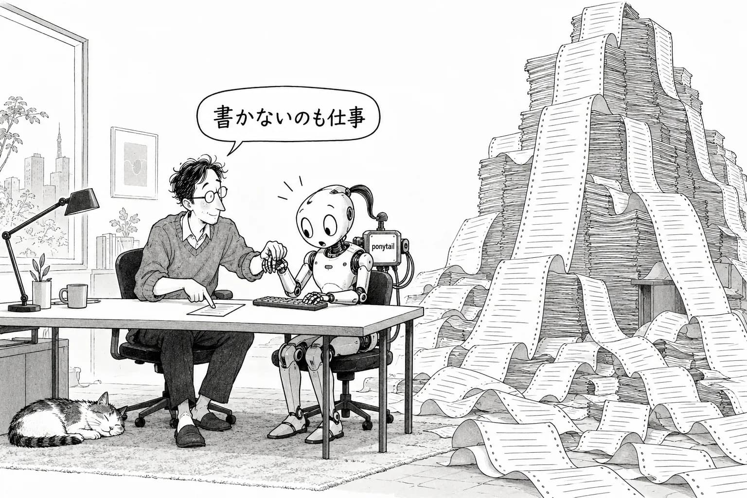 風刺画: GitHub急上昇中の「ponytail」って何?AIに“無駄なコード書くな”を叩き込むプラグインを読み解いてみた