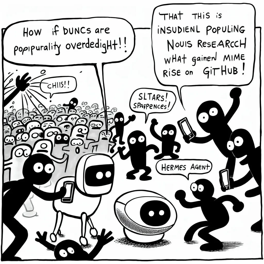 風刺画: GitHubで急上昇中!自己進化するAIエージェント「Hermes Agent」が5.8万スター獲得、一日で6千スター増の勢い