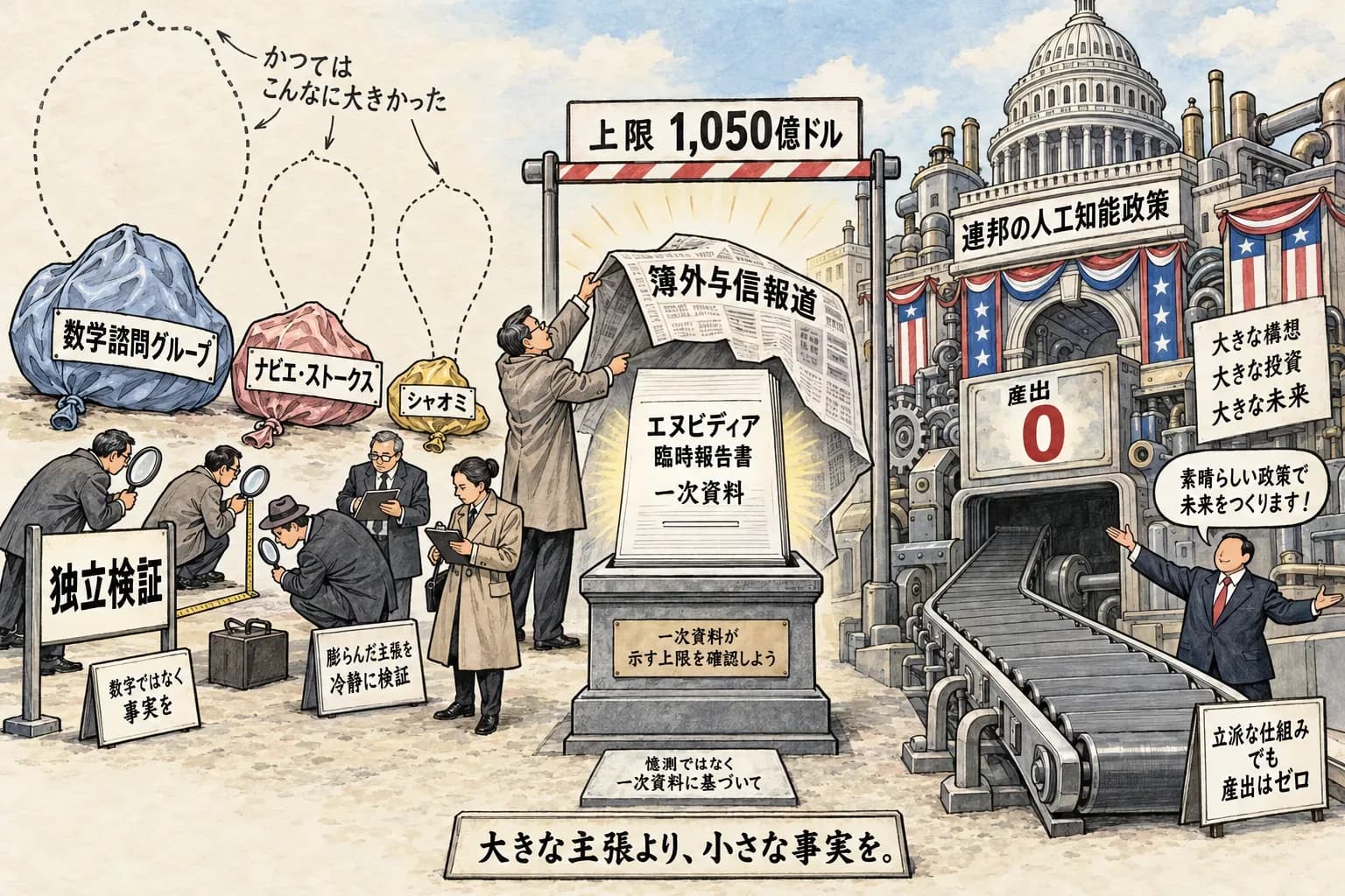 風刺画: 検証が追いついた日 — 縮んだ主張と、縮まない負債