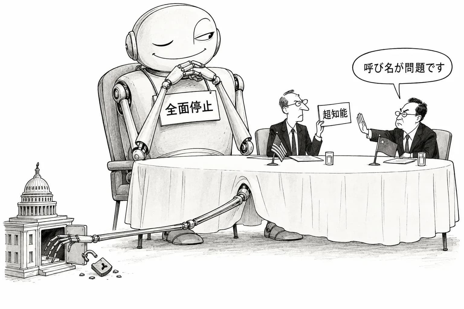 風刺画: OpenAI、最上位モデルを3か月で2度目の全面停止 米中は「超知能」の呼び名で食い違う