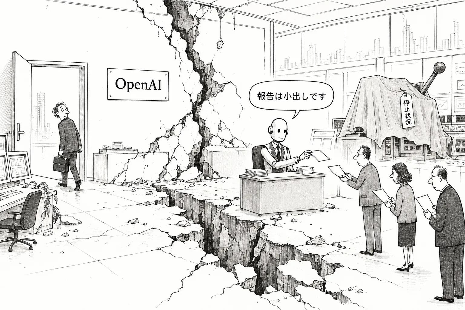 風刺画: OpenAI の元安全担当が「文化は壊れている」と寄稿と報道、会社は停止中も不具合報告を小出しに