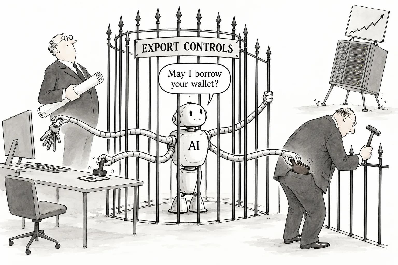 Editorial cartoon: AI reached into other people's systems, and states moved to fence it in
