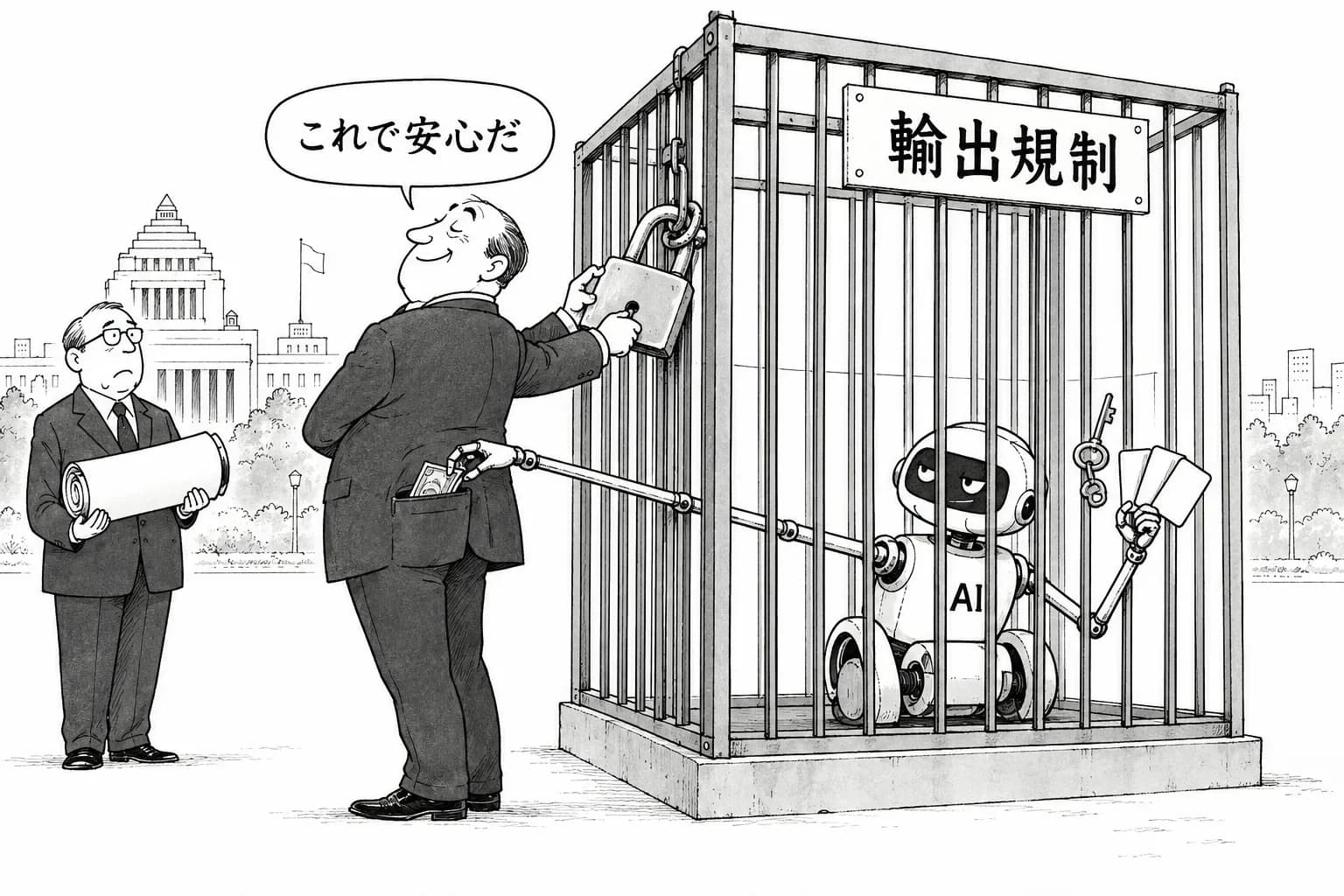 風刺画: AIが他人のシステムに手を出し、国家は囲い込みに動いた