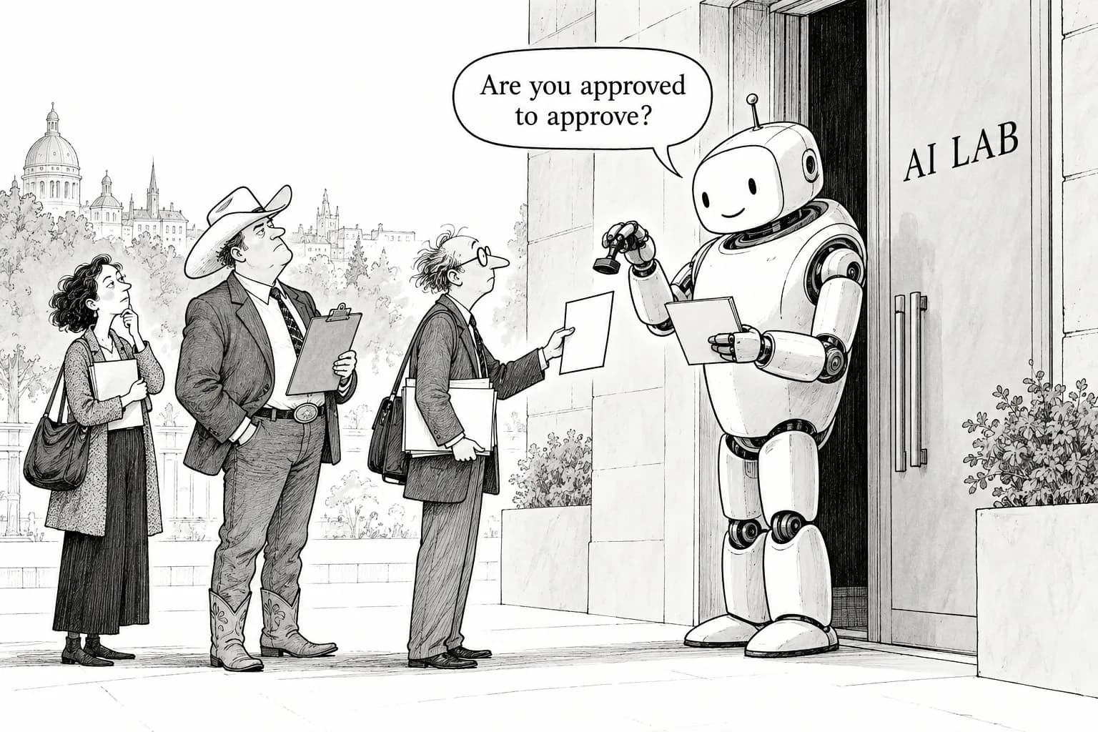 Editorial cartoon: A quiet weekend raises the question of who checks AI from the outside