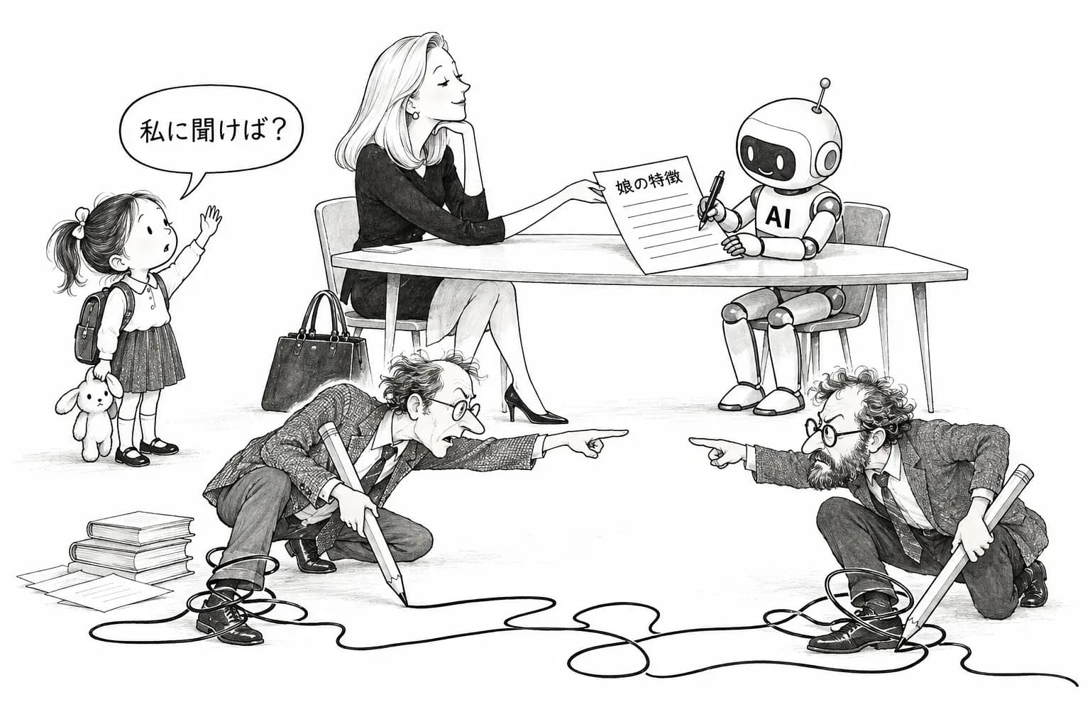 風刺画: Mayer の AI 子育て逸話に、研究者らが名前を出して応酬