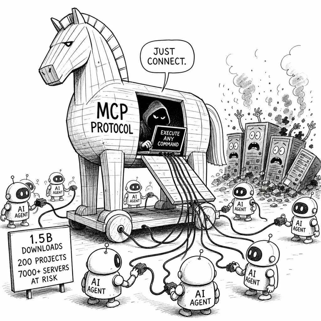 風刺画: MCP プロトコルに深刻な設計上の脆弱性、1.5億ダウンロードのAIエージェント通信に影響