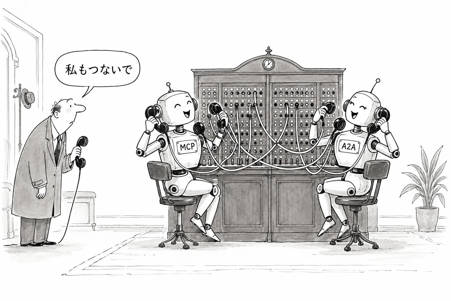 風刺画: MCP、チャット応答から「エージェント通信基盤」へ——GoogleのA2AがAAIF移管、HTTP統一とサーバー主導イベントで進化