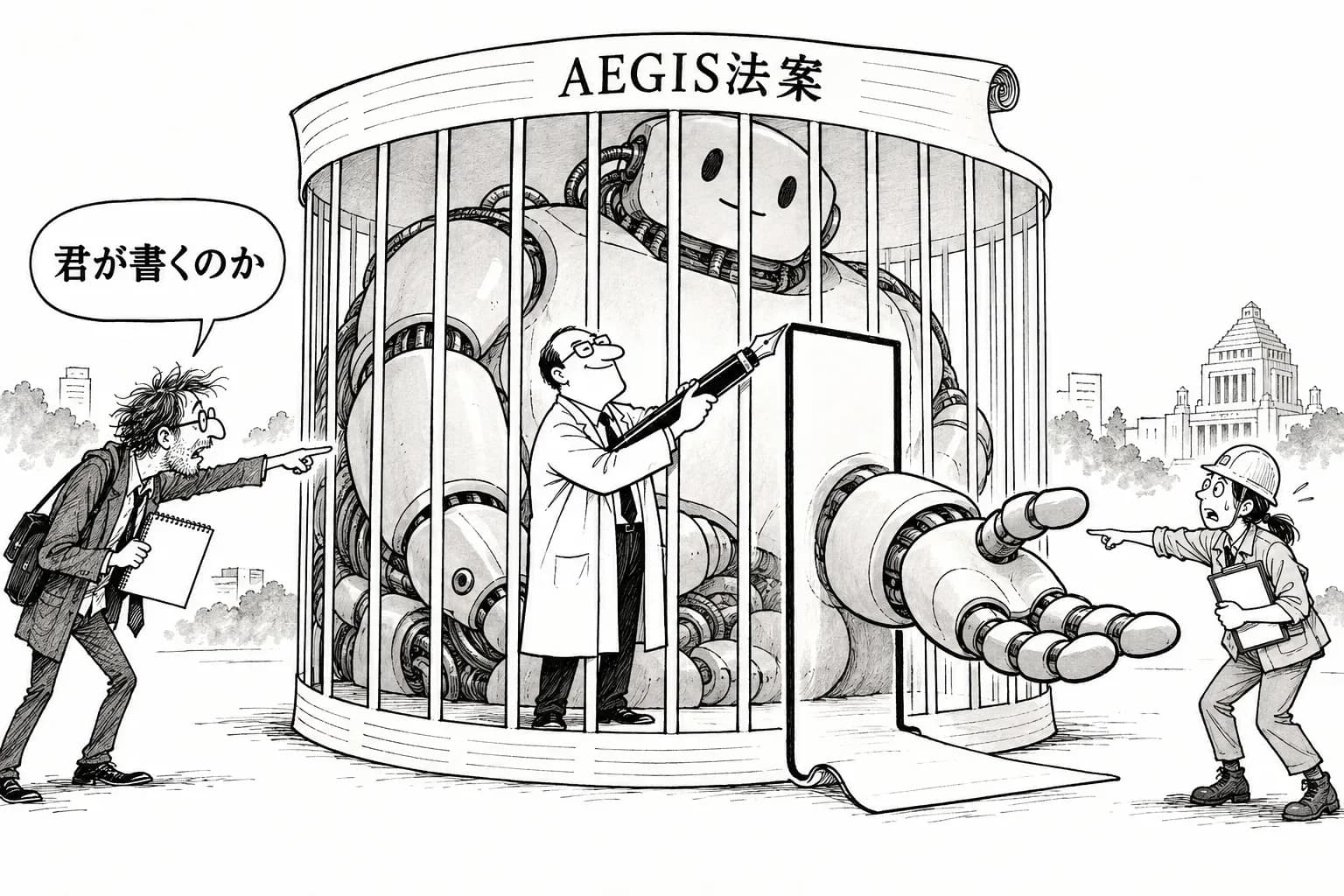風刺画: Merchant、AnthropicのAEGIS法案を「規制の虜」と批判