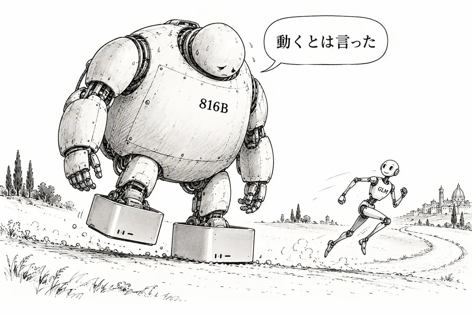 風刺画: Meta の 816B モデル「Muse Spark Open」は Mac Studio 2台で約25 tok/s。1台に詰め込むと18〜21 tok/s、そして早くも「GLM 5.3 Flash より遅い」の声