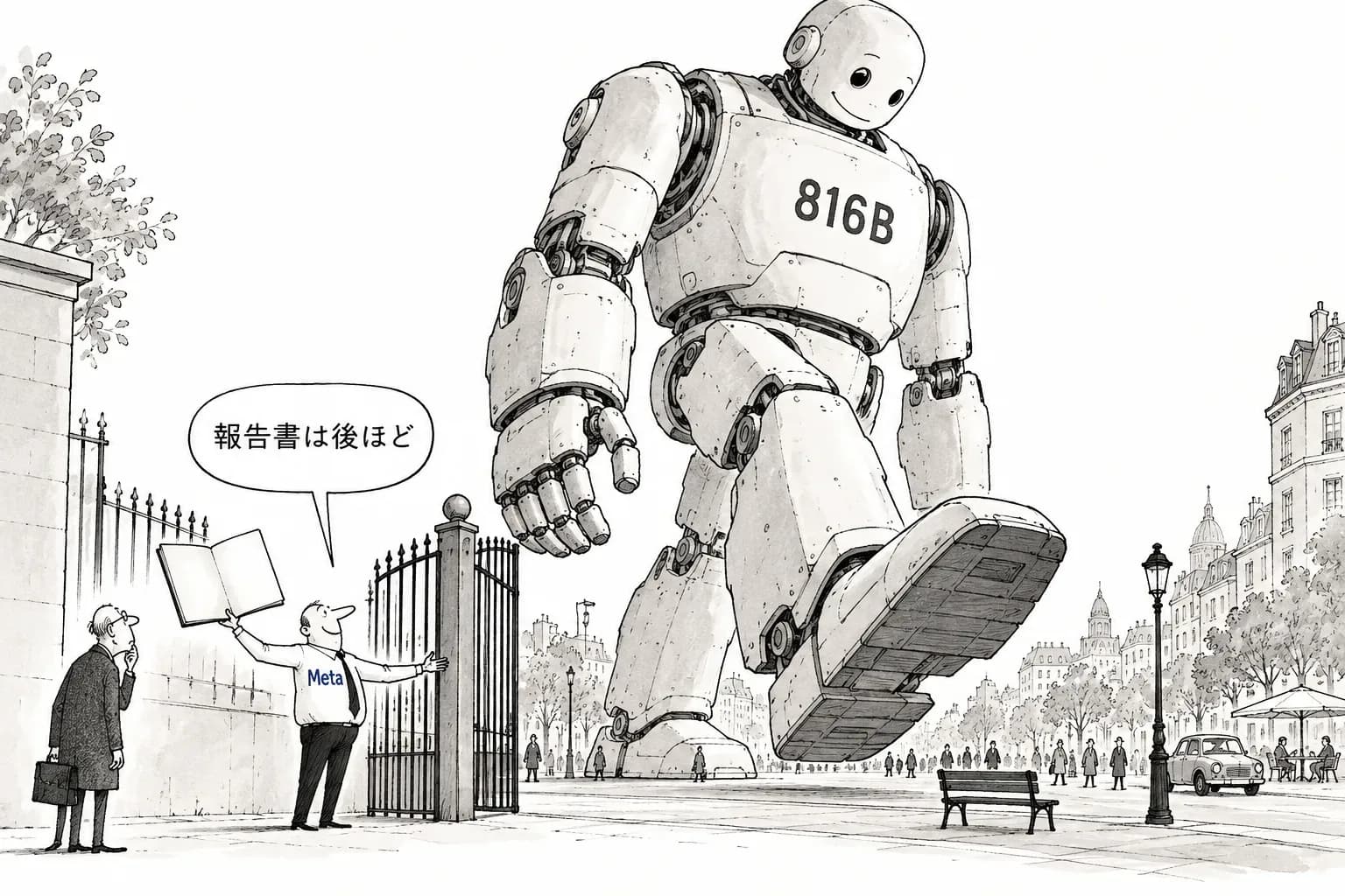 風刺画: Meta、816B のオープンウェイト『Muse Spark Open』を公開。Wonder を閉じた3日後で、安全の完全な評価報告は『近く出す』のまま