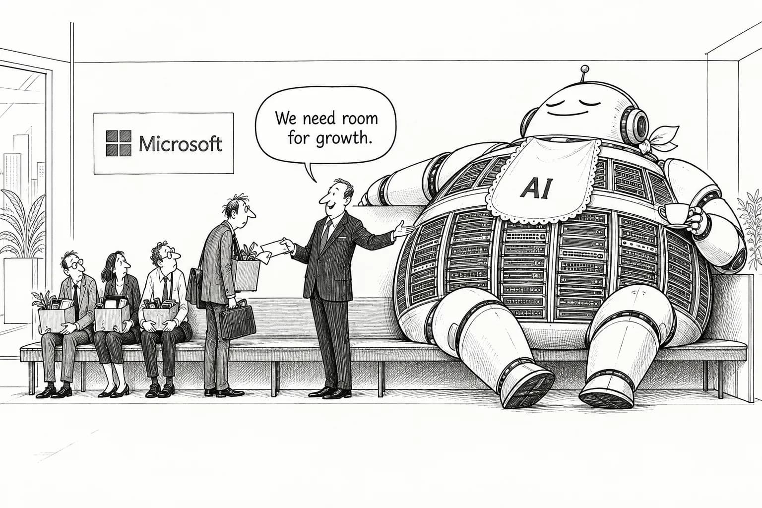 Editorial cartoon: Microsoft reportedly to offer buyouts to about 60,000 employees ahead of earnings