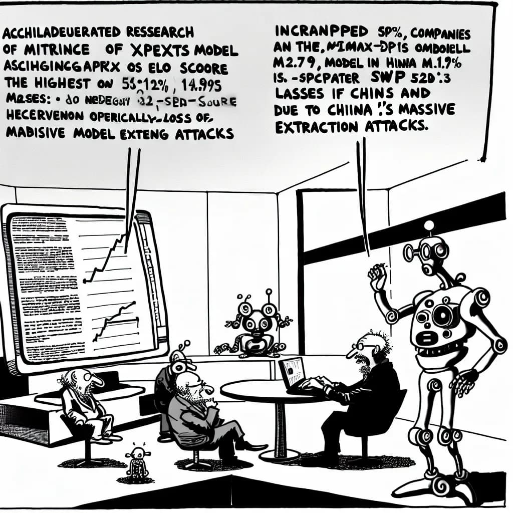 風刺画: MiniMax M2.7オープンソース化で加速するMixture of Experts研究、SWE-Pro 56.22%達成