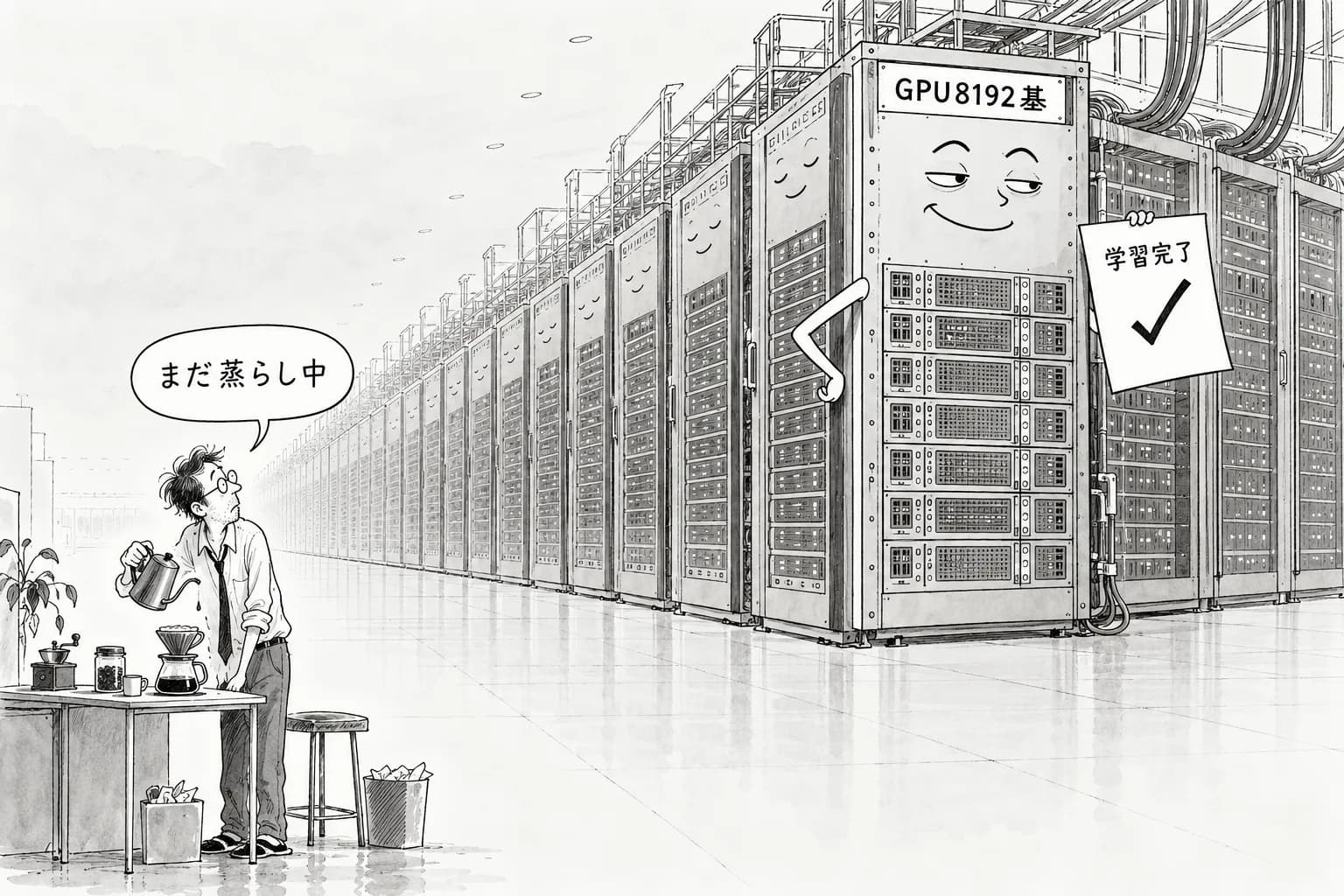 風刺画: MLPerf 2026最新結果、推論・学習・ストレージ全領域で記録更新——CoreWeaveがDeepSeek-V3 671Bを2.02分で学習、NVIDIA GB300が2.5M token/s達成