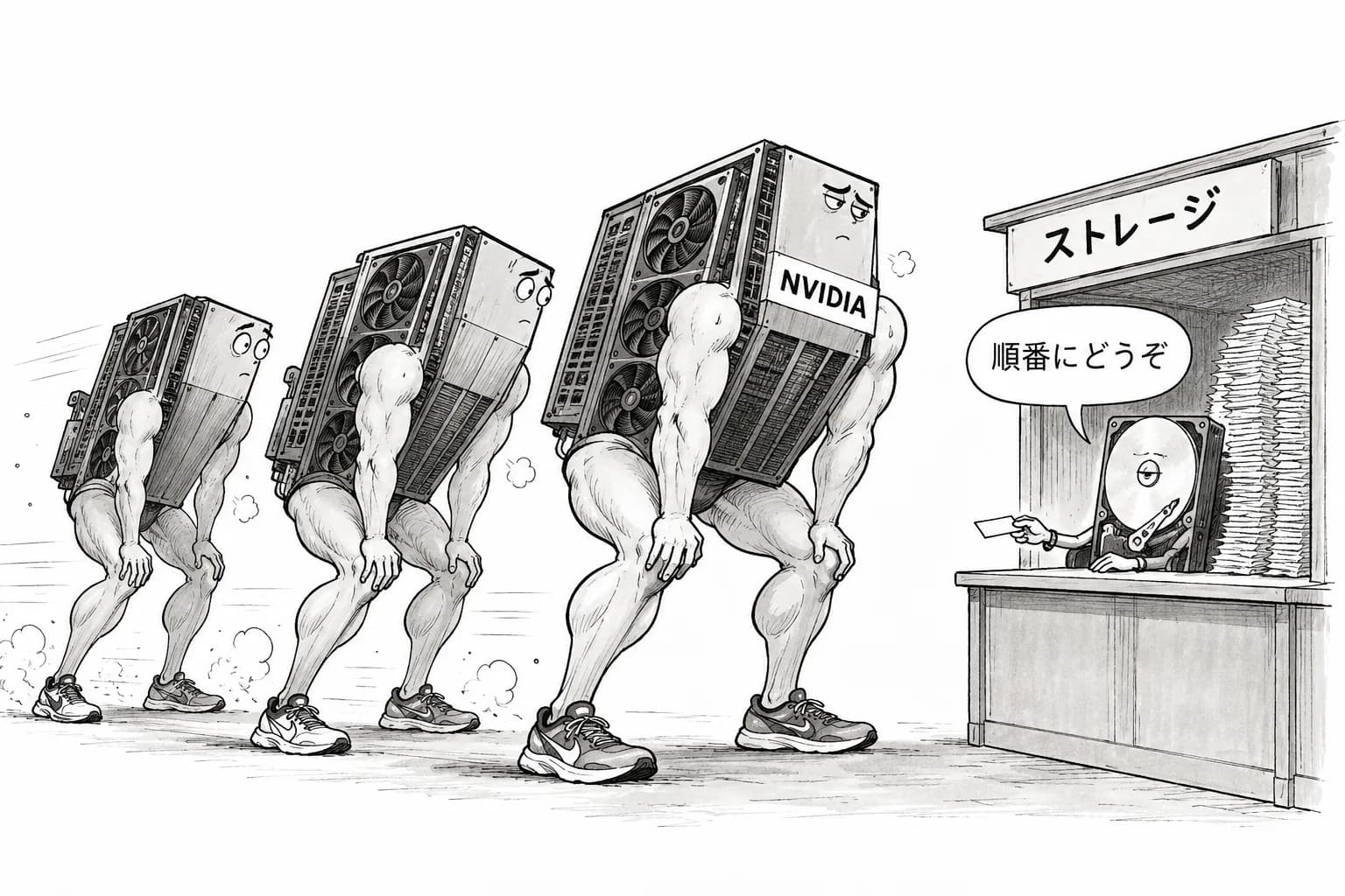 風刺画: MLPerf 2026年最新結果、NVIDIAブラックウェル超が推論首位も焦点は「ストレージ」へ——AMD・ASUSが学習性能で追随