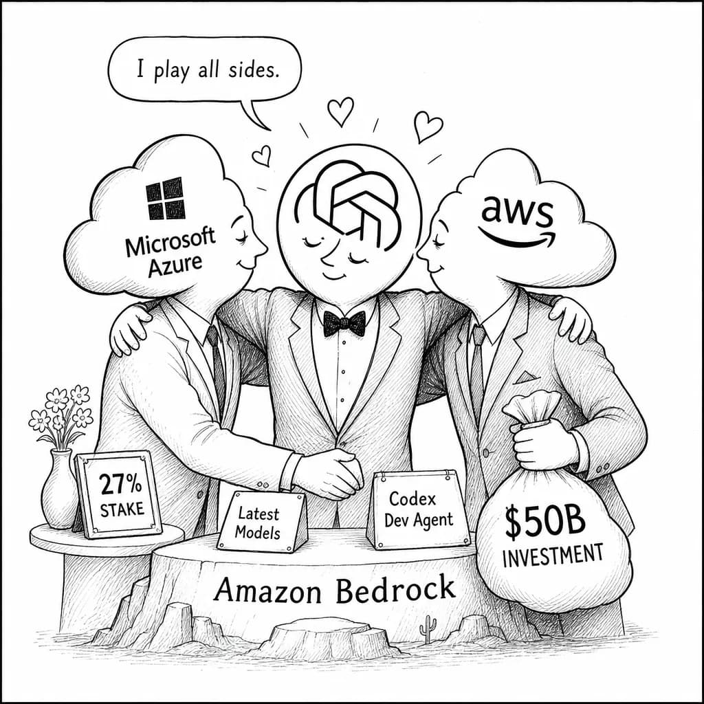 風刺画: OpenAI、Amazon Bedrockで利用可能に AWS・Azure・OpenAIの三角関係が再編